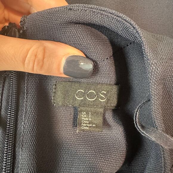 COS Layered Shift Dress Twill 3/4 Sleeve Midi Sheath, Navy Blue - Picture 10 of 12